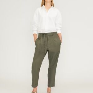 Everlane Poplin Pleated Tapered Pants Olive Khaki Green size 2